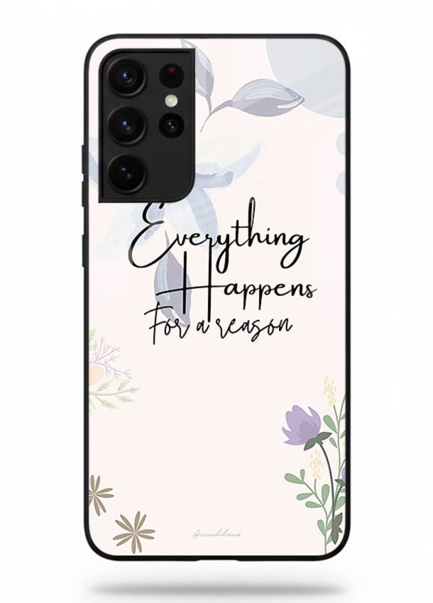Pastel floral quote printed on Samsung S21 Ultra glass back cover with calming tones.