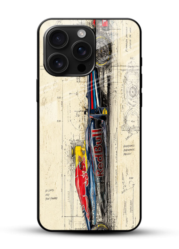 F1 Blueprint Sketch glass back cover with vintage race car blueprint design - 1
