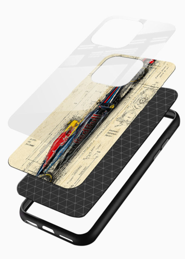 F1 Blueprint Sketch glass back cover with vintage race car blueprint design - 3