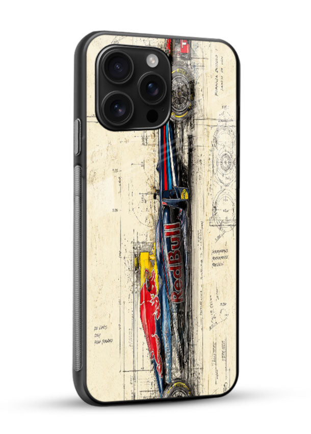 F1 Blueprint Sketch glass back cover with vintage race car blueprint design - 2