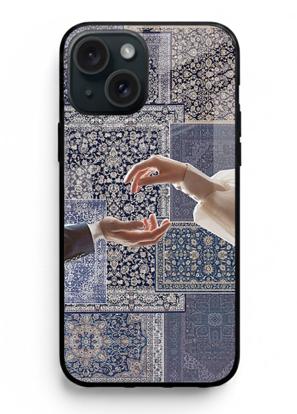 Aesthetic hands artwork printed on tempered glass iPhone 15 Plus back cover