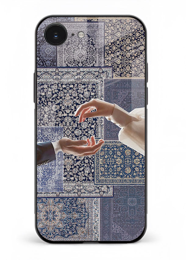 Aesthetic hands artwork printed on tempered glass iPhone 16E back cover