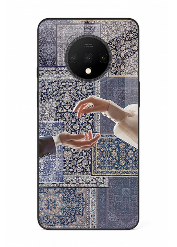 Aesthetic hands artwork printed on tempered glass OnePlus 7T back cover