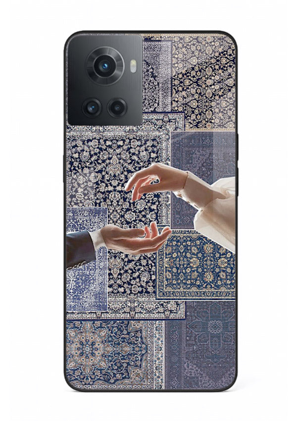 Aesthetic hands artwork printed on tempered glass OnePlus 10R back cover