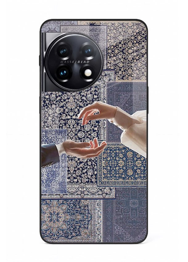 Aesthetic hands artwork printed on tempered glass OnePlus 11 back cover