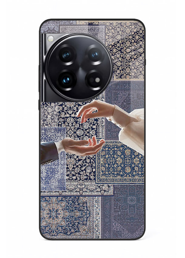 Aesthetic hands artwork printed on tempered glass OnePlus 12 back cover