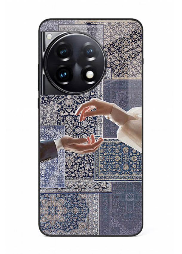 Aesthetic hands artwork printed on tempered glass OnePlus 12R back cover