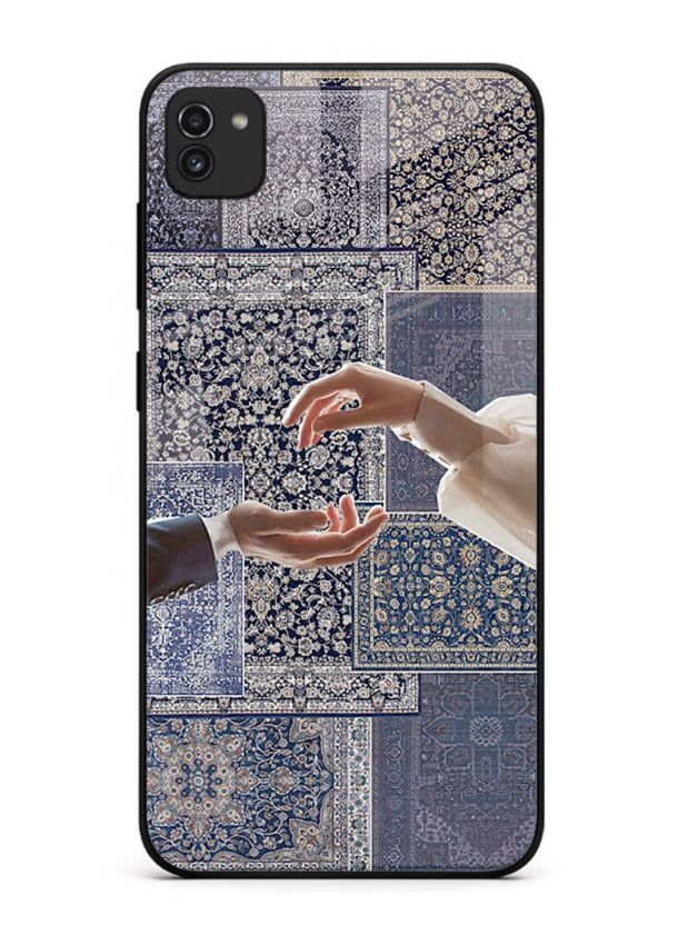 Aesthetic hands artwork printed on tempered glass Samsung A03 back cover