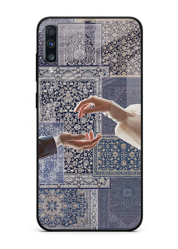 Aesthetic hands artwork printed on tempered glass Samsung A70 back cover