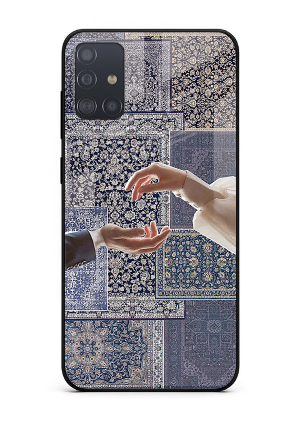 Aesthetic hands artwork printed on tempered glass Samsung A51 back cover