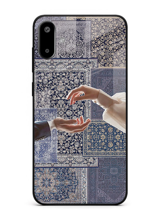 Aesthetic hands artwork printed on tempered glass Samsung F06 5G back cover