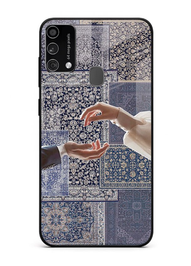 Aesthetic hands artwork printed on tempered glass Samsung F41 back cover
