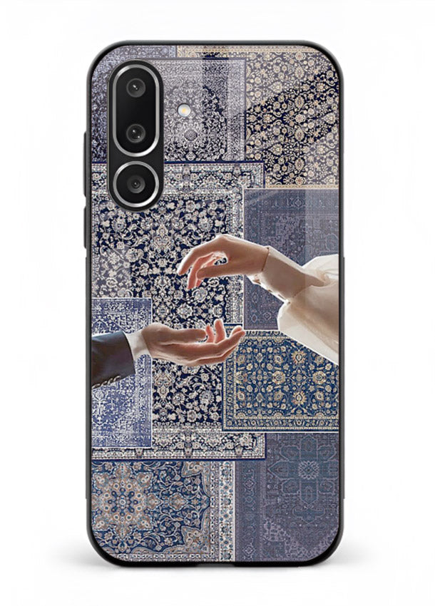 Aesthetic hands artwork printed on tempered glass Samsung F56 5G back cover