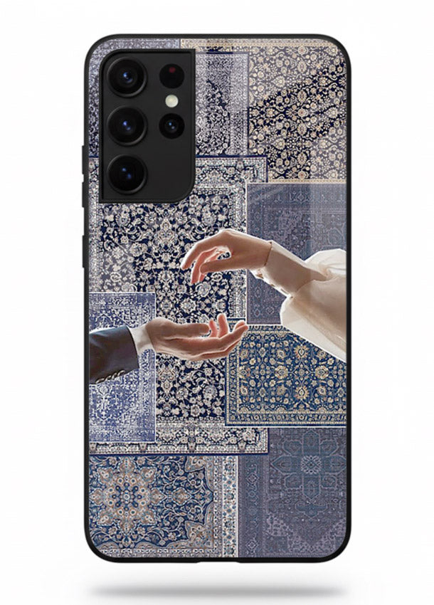 Aesthetic hands artwork printed on tempered glass Samsung S21 Ultra back cover