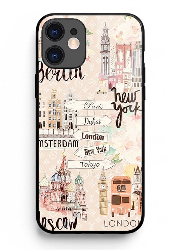 Famous Cities Doodles global city artwork iphone 12 glass back cover