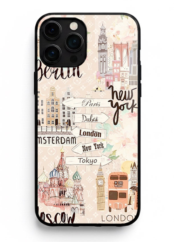 Famous Cities Doodles global city artwork iphone 13 pro max glass back cover