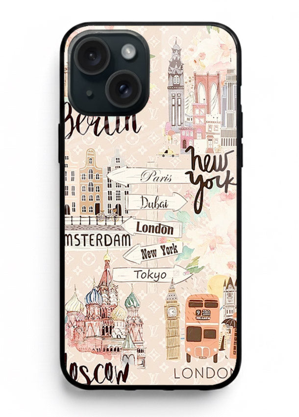 Famous Cities Doodles global city artwork iphone 13 mini glass back cover