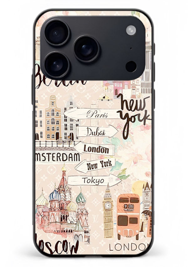 Famous Cities Doodles global city artwork iphone 17 pro max glass back cover
