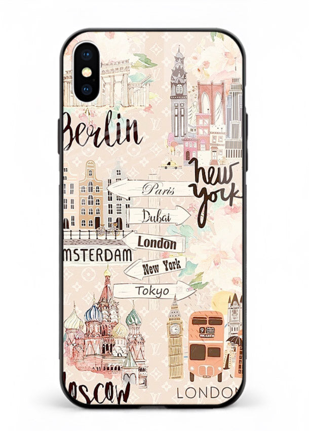 Famous Cities Doodles global city artwork iphone xs max glass back cover