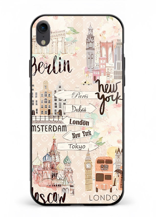 Famous Cities Doodles global city artwork iphone xr glass back cover