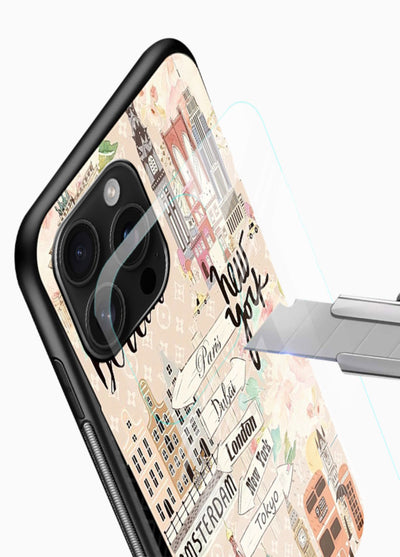 Famous Cities Doodles global city artwork glossy vibrant premium glass back cover - Angle Blade