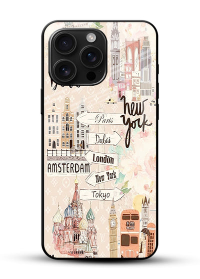 Famous Cities Doodles global city artwork glossy vibrant premium glass back cover - Angle Front