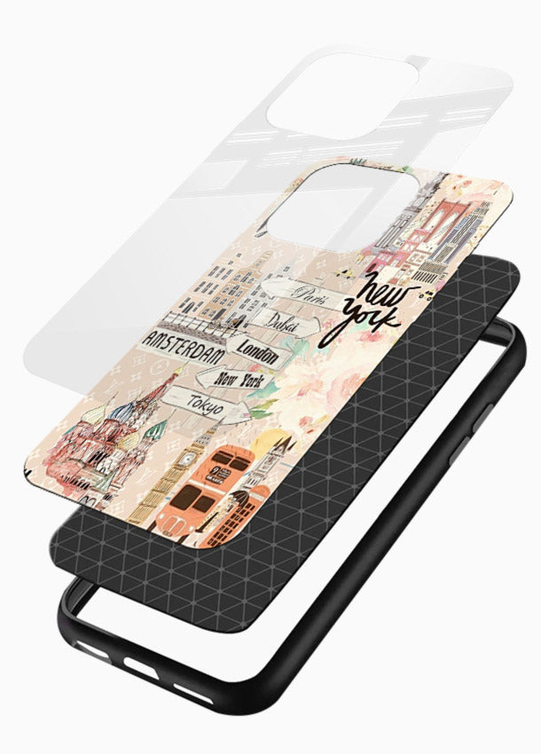 Famous Cities Doodles global city artwork glossy vibrant premium glass back cover - Angle Layers