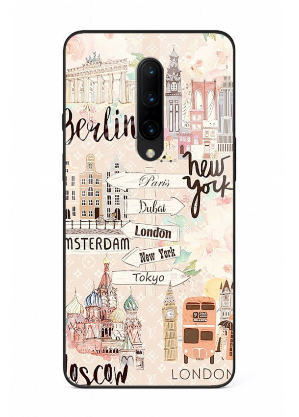 Famous Cities Doodles global city artwork OnePlus 7 Pro glass back cover