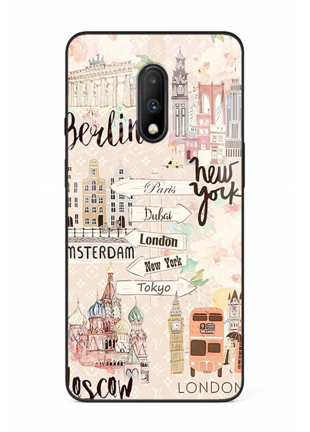 Famous Cities Doodles global city artwork OnePlus 7 glass back cover