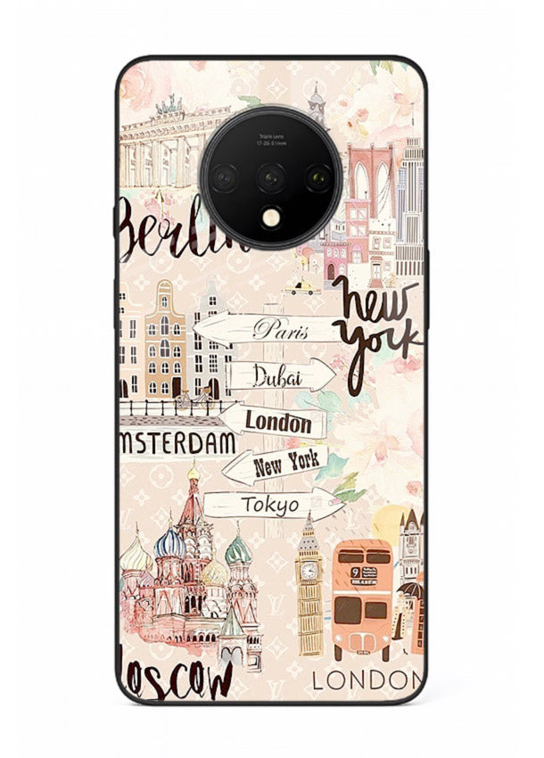 Famous Cities Doodles global city artwork OnePlus 7T glass back cover