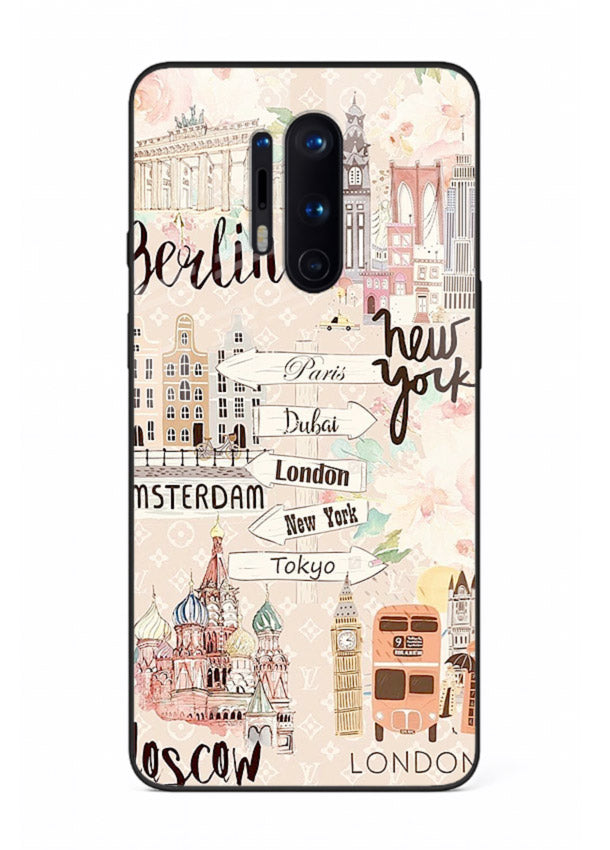 Famous Cities Doodles global city artwork OnePlus 8 Pro glass back cover