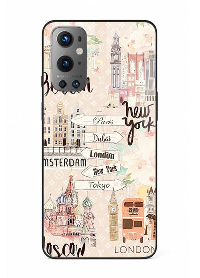 Famous Cities Doodles global city artwork OnePlus 9 glass back cover