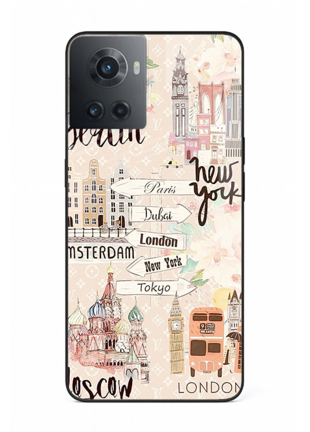Famous Cities Doodles global city artwork OnePlus 10R glass back cover