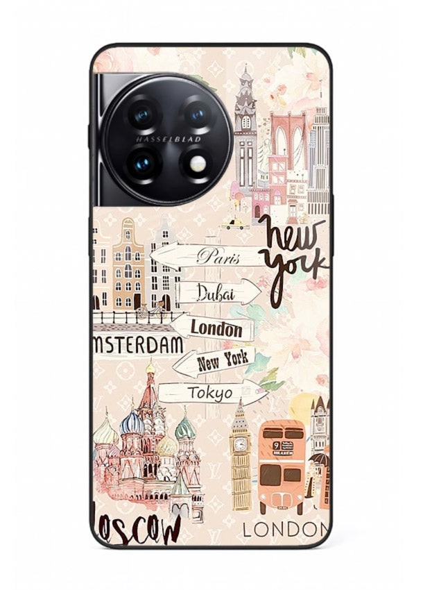 Famous Cities Doodles global city artwork OnePlus 11R glass back cover