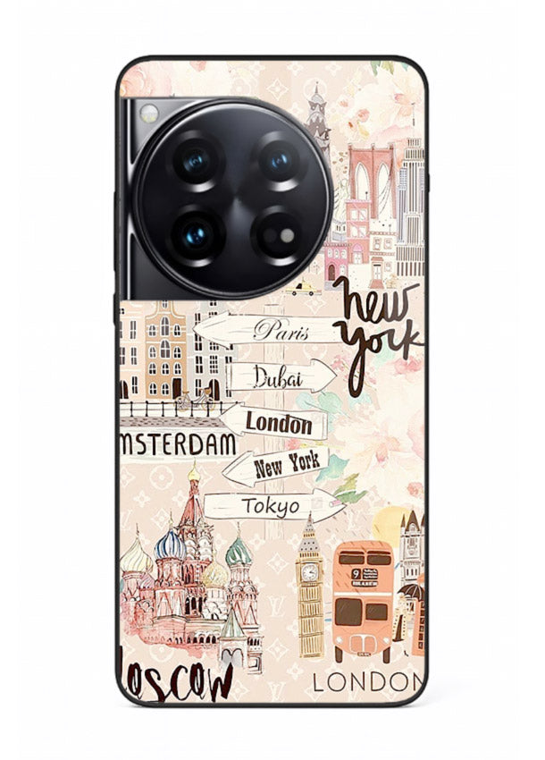 Famous Cities Doodles global city artwork OnePlus 12 glass back cover