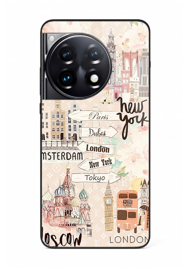 Famous Cities Doodles global city artwork OnePlus 12R glass back cover