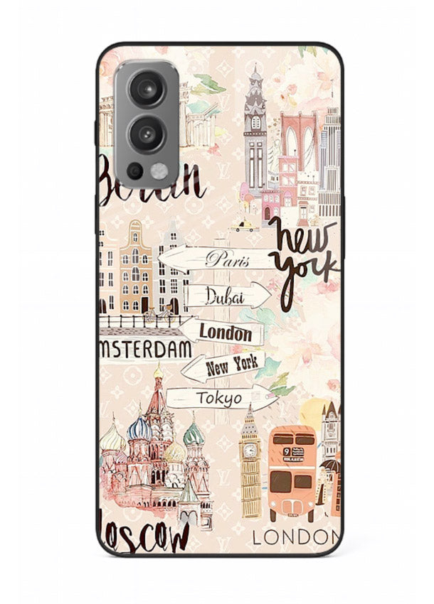 Famous Cities Doodles global city artwork OnePlus Nord 2 glass back cover