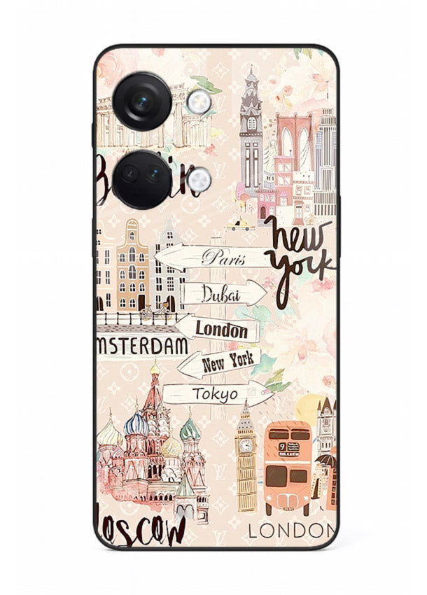 Famous Cities Doodles global city artwork OnePlus Nord 3 glass back cover