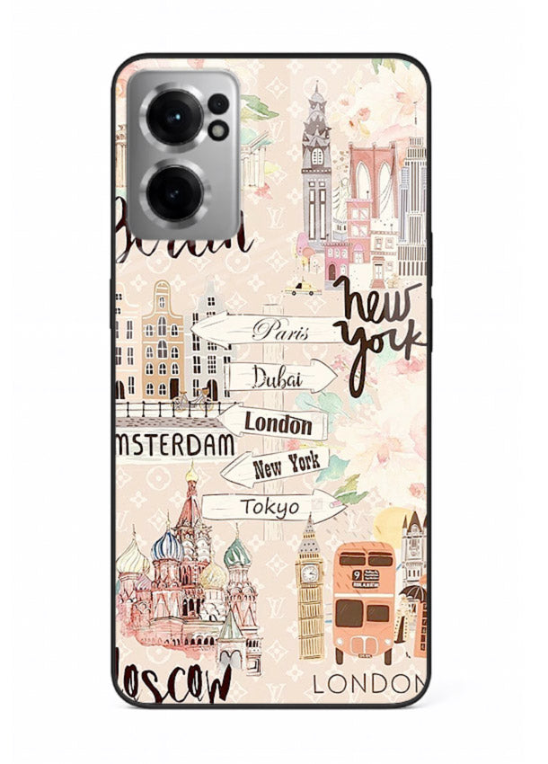 Famous Cities Doodles global city artwork OnePlus Nord CE2 5G glass back cover