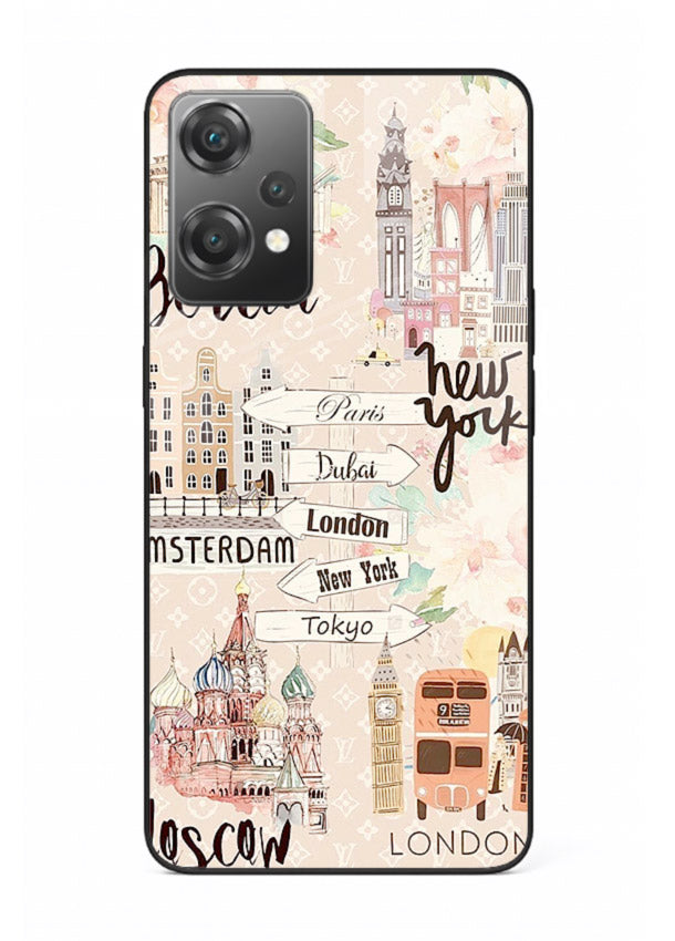 Famous Cities Doodles global city artwork OnePlus Nord CE2 Lite 5G glass back cover