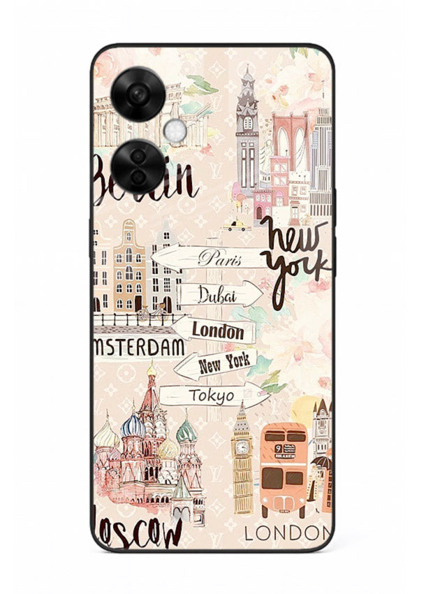Famous Cities Doodles global city artwork OnePlus Nord CE3 Lite glass back cover