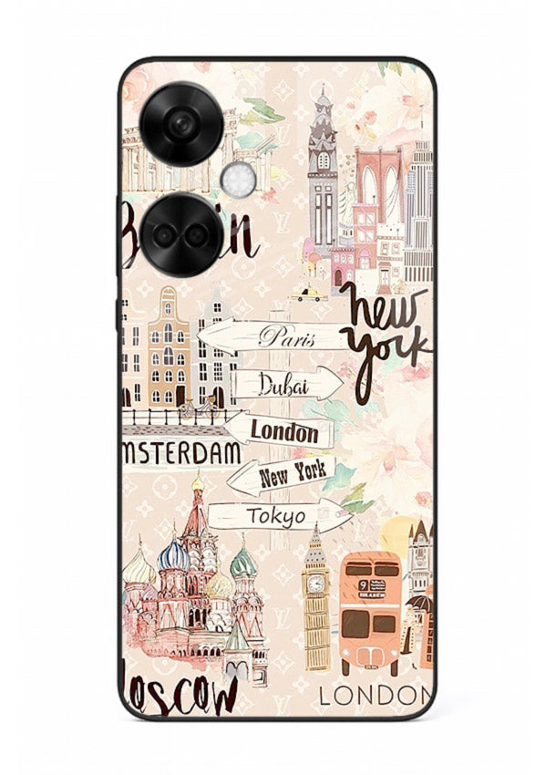 Famous Cities Doodles global city artwork OnePlus Nord CE3 glass back cover