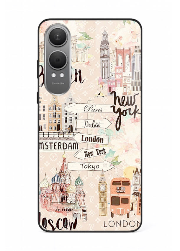 Famous Cities Doodles global city artwork OnePlus Nord CE4 Lite glass back cover
