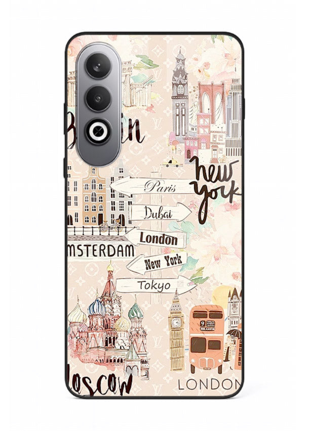 Famous Cities Doodles global city artwork OnePlus Nord CE4 glass back cover