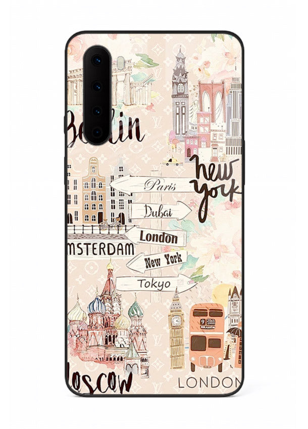 Famous Cities Doodles global city artwork OnePlus Nord glass back cover
