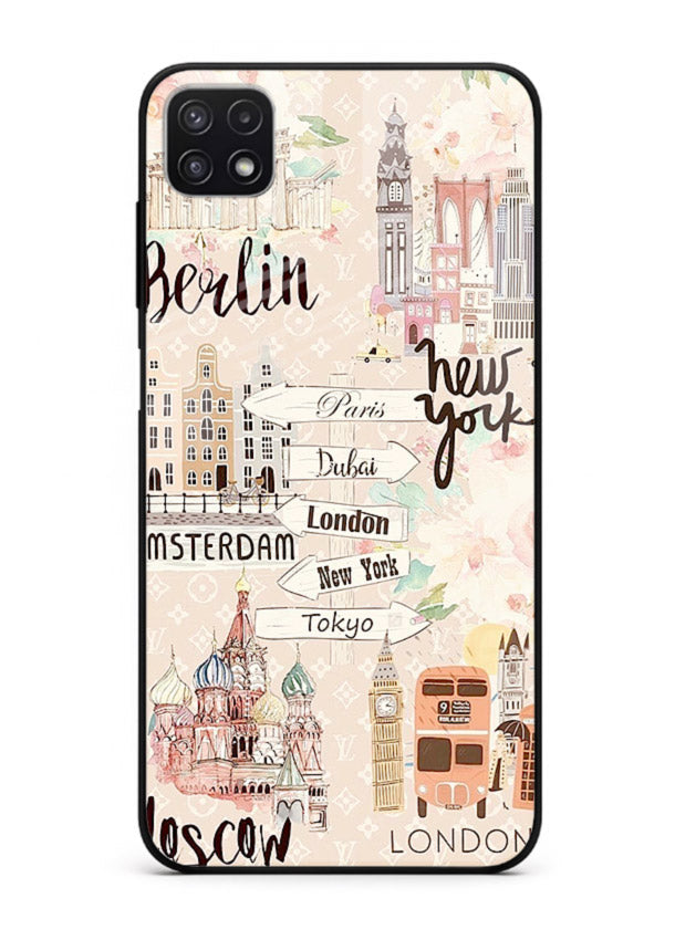 Famous Cities Doodles global city artwork Samsung F42 5G glass back cover