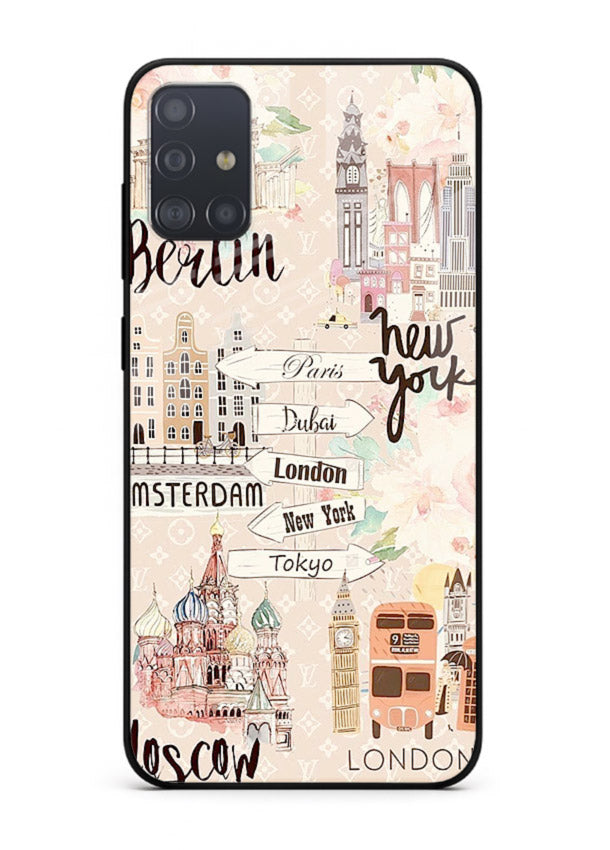 Famous Cities Doodles global city artwork Samsung A51 glass back cover
