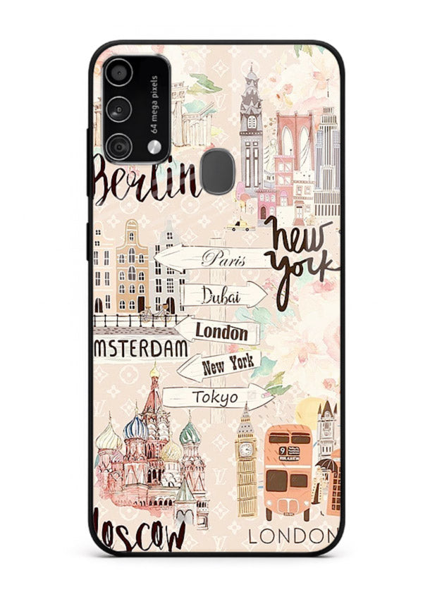 Famous Cities Doodles global city artwork Samsung F41 glass back cover