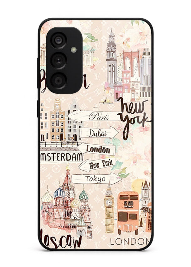 Famous Cities Doodles global city artwork Samsung M14 4G glass back cover