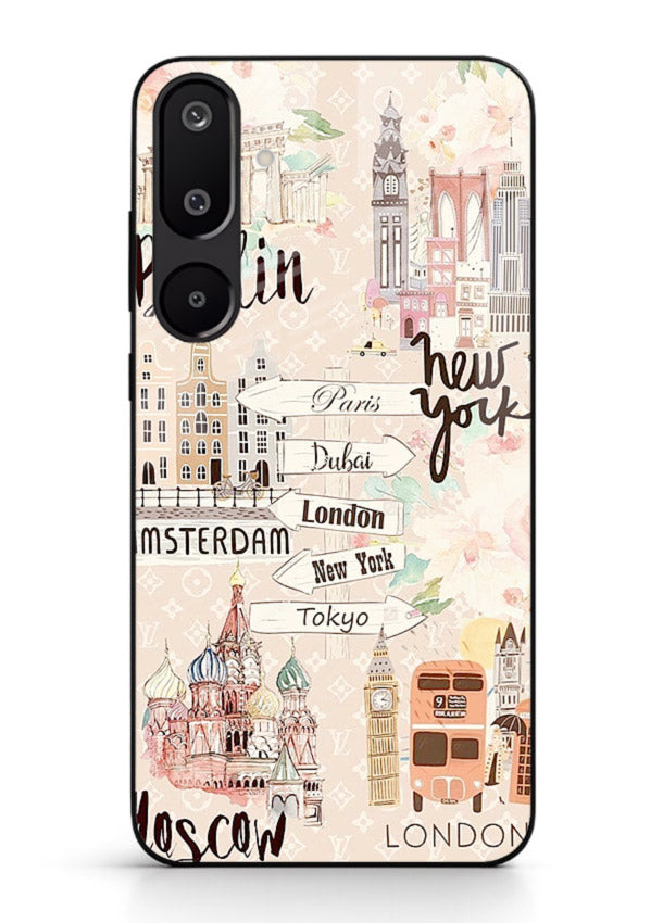 Famous Cities Doodles global city artwork Samsung M16 5G glass back cover
